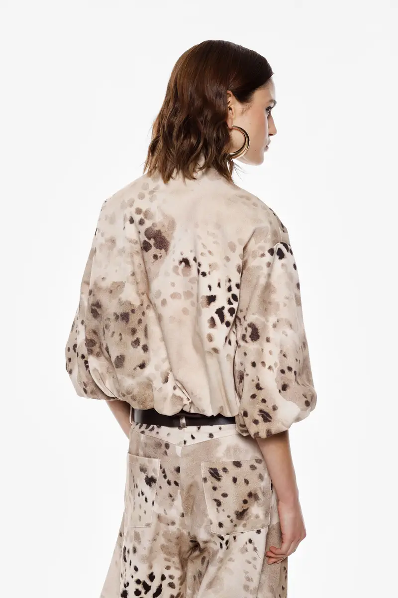 Bomber oversize stampa fantasia chiusura zip Beige miniatura 3