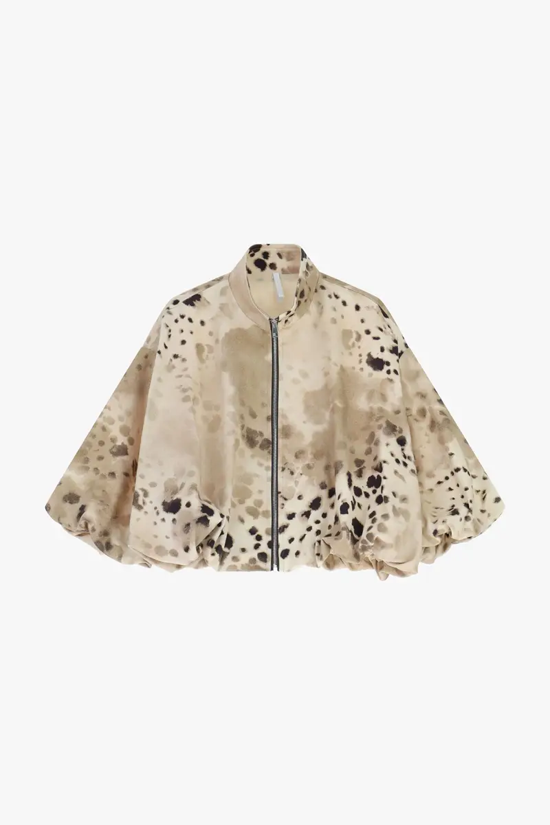 Bomber oversize stampa fantasia chiusura zip Beige