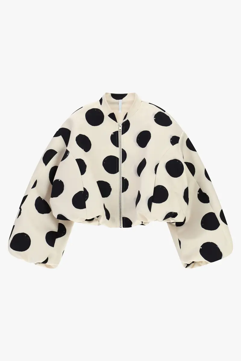 Bomber oversize stampa pois chiusura zip Panna