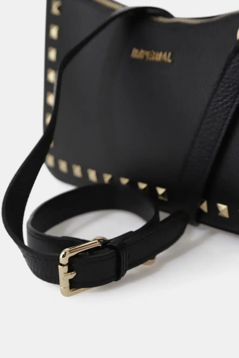 Borsa con borchie piramidali e tracolla regolabile Nero miniatura 2