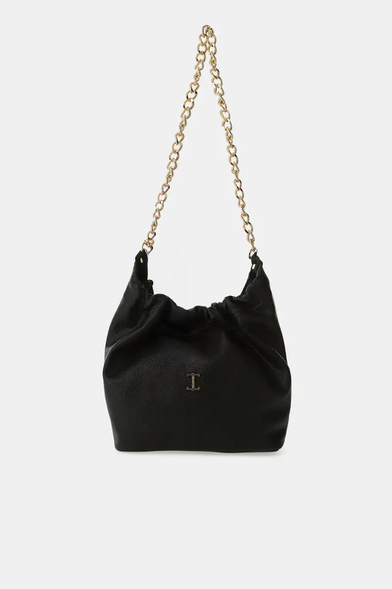 Borsa con catena dorata e chiusura arricciata Nero