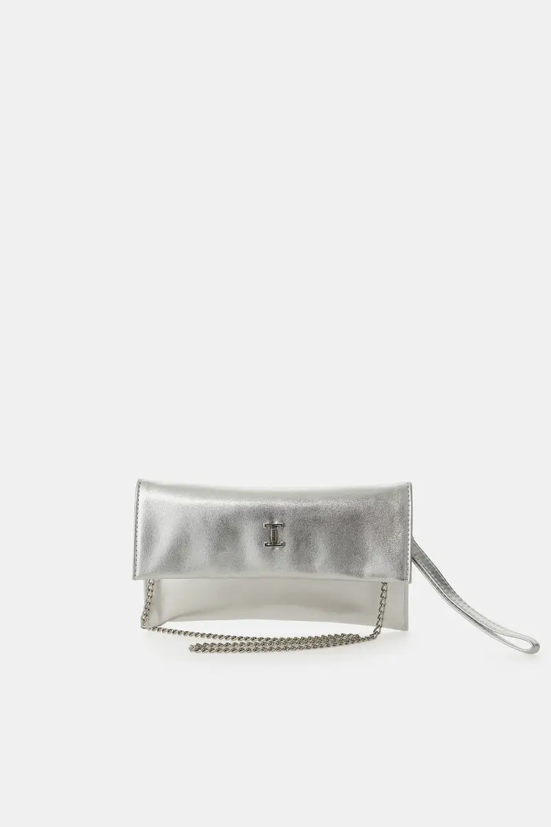 Borsa con tracolla a catena e chiusura logo Argento