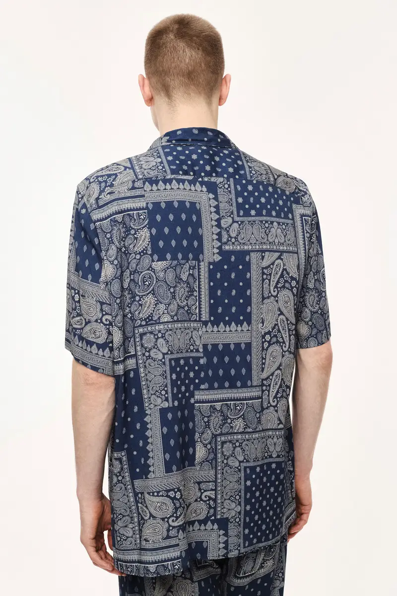 Camicia a maniche corte fantasia paisley geometrica Denim miniatura 3