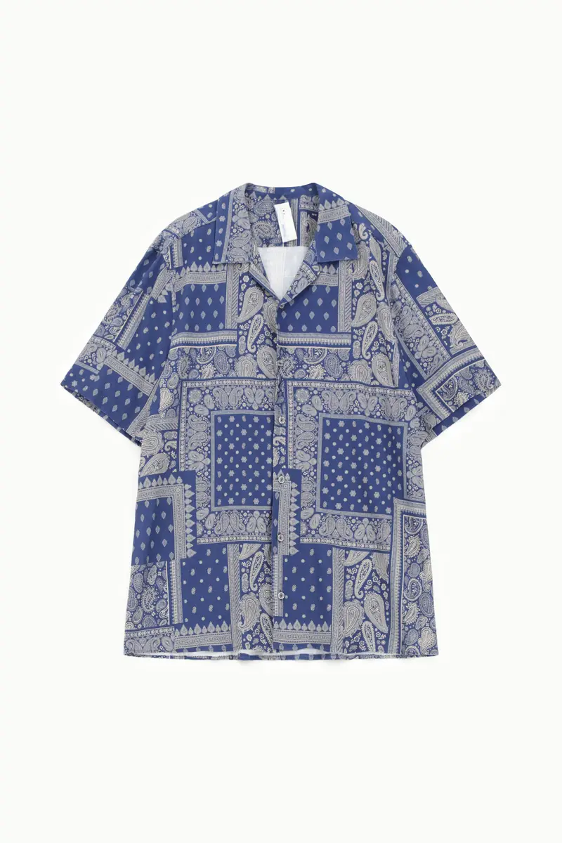 Camicia a maniche corte fantasia paisley geometrica Denim