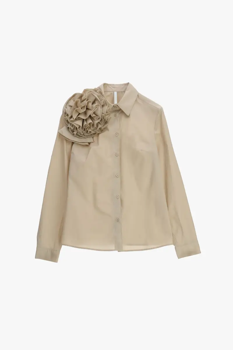 Camicia a maniche lunghe con maxi applicazione floreale Beige