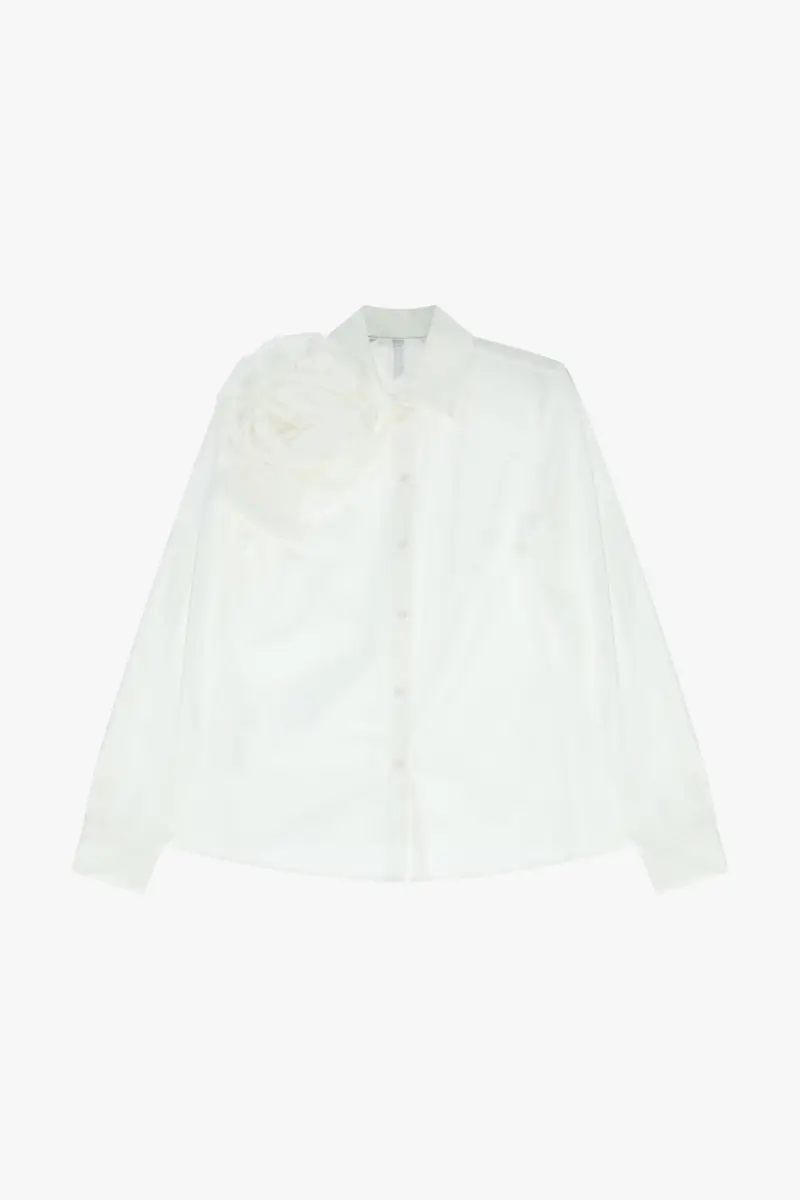 Camicia a maniche lunghe con maxi applicazione floreale Panna