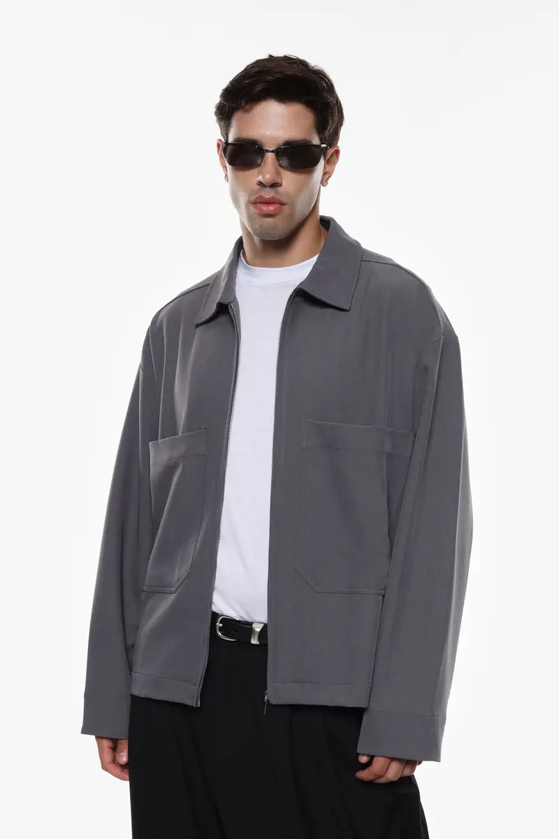 Camicia a maniche lunghe con zip Asfalto