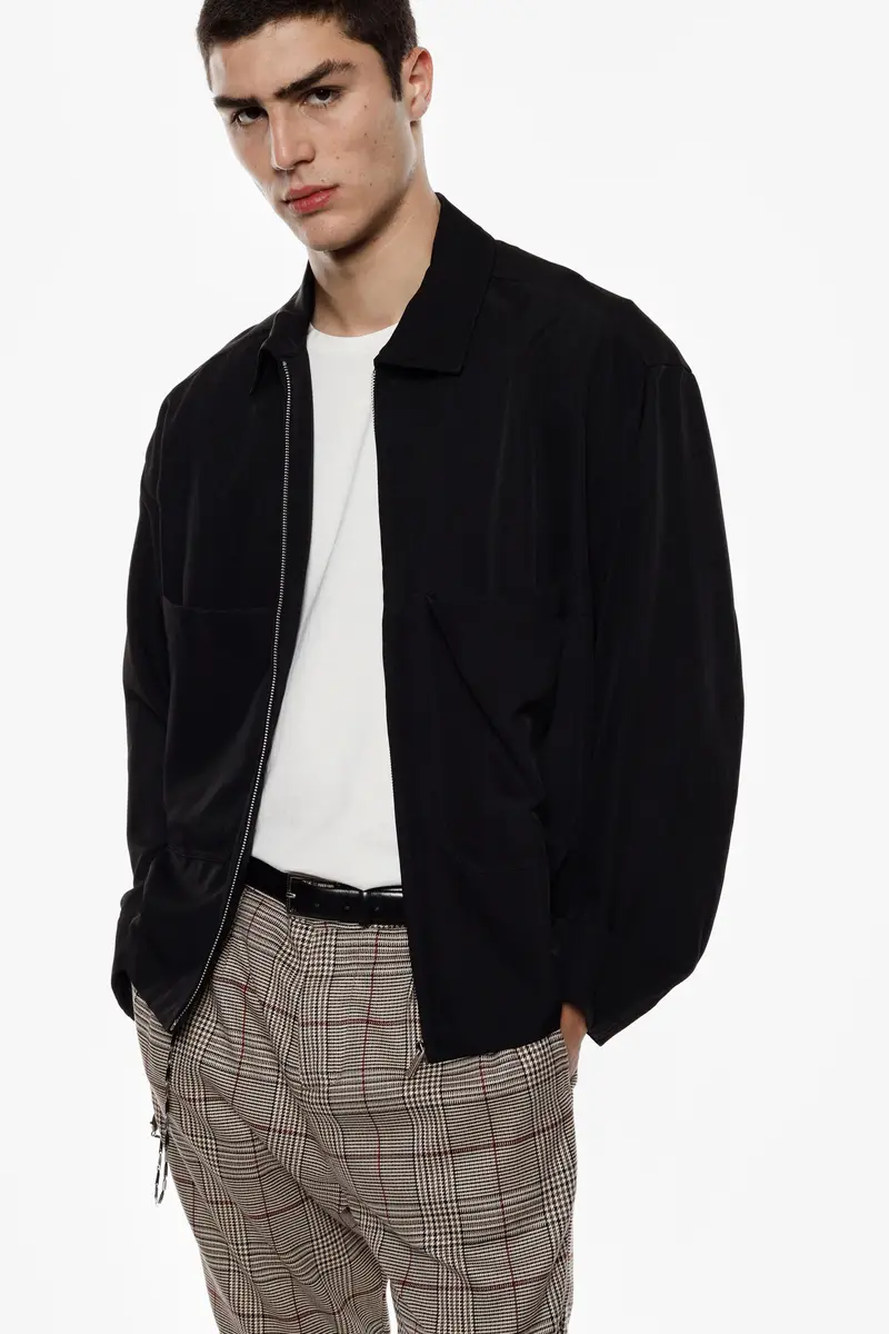 Camicia a maniche lunghe con zip Nero miniatura 2