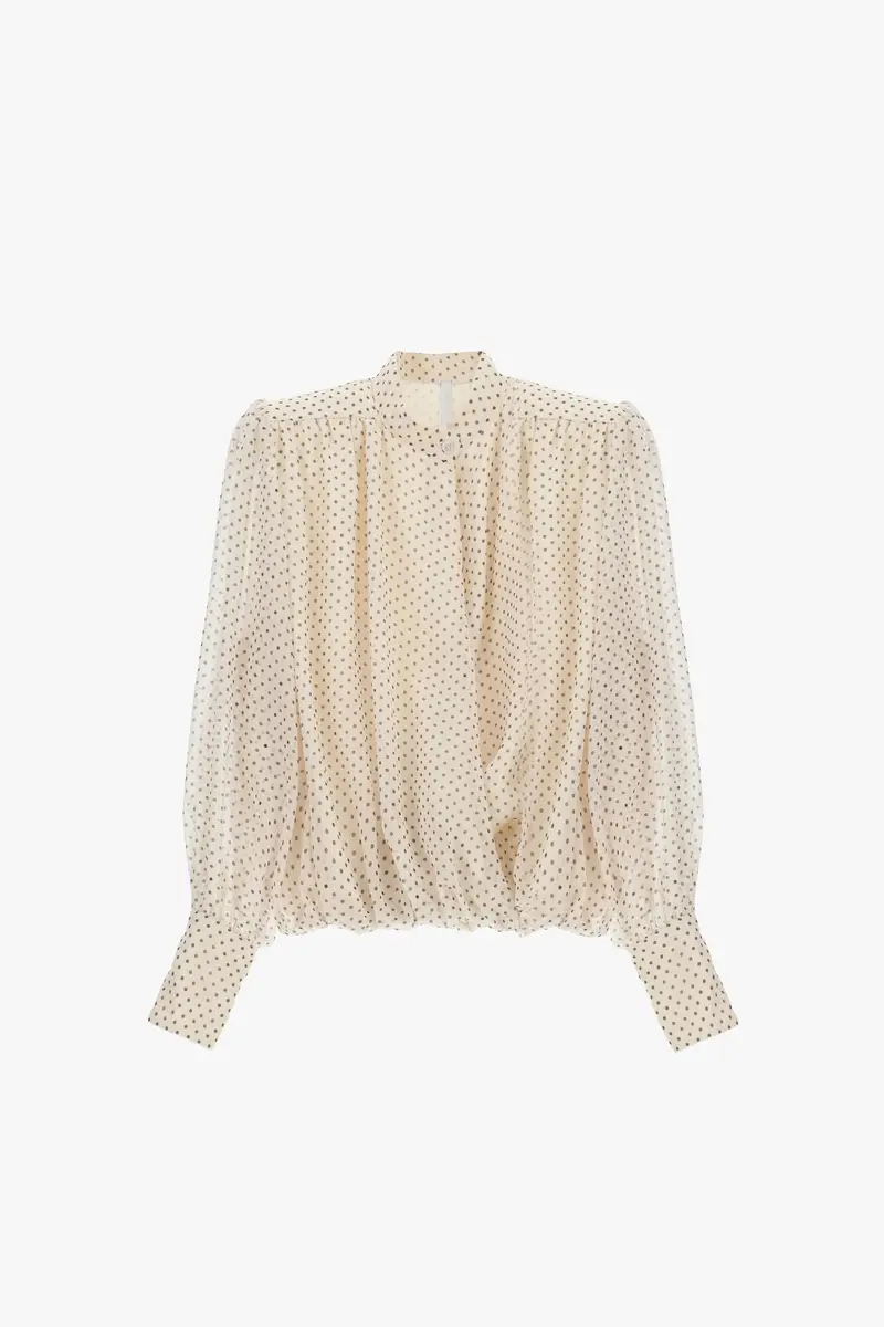 Camicia a pois con collo coreano e polsini ampi Burro