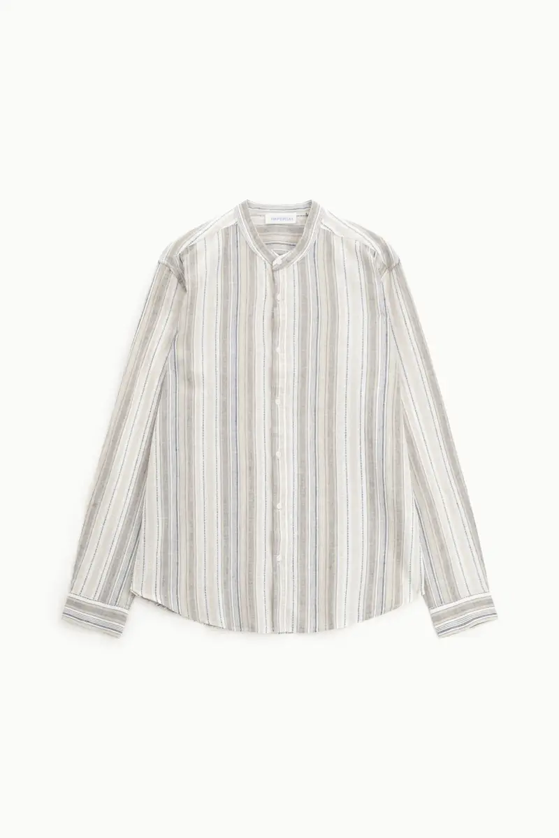Camicia a righe colletto coreano maniche lunghe Bianco