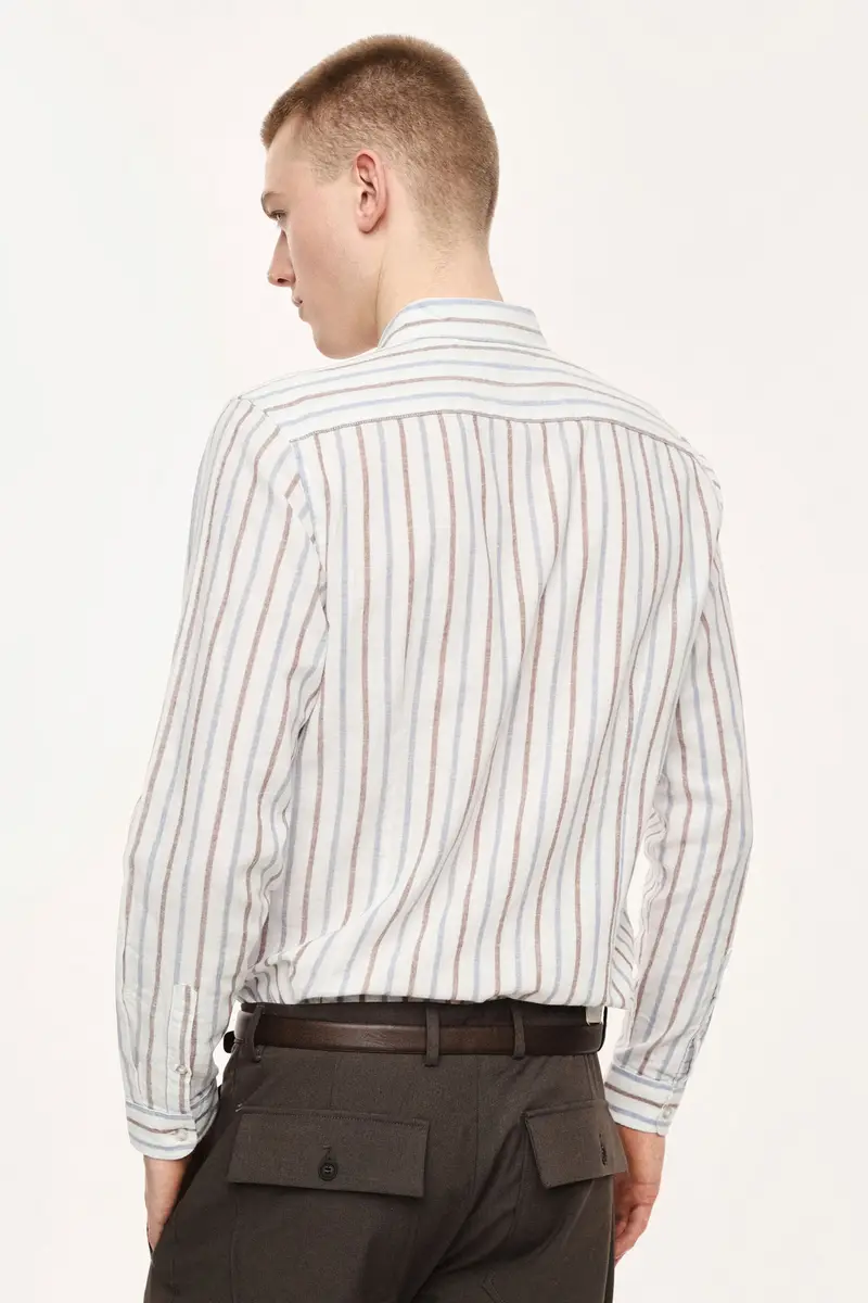 Camicia a righe collo classico manica lunga Bianco miniatura 3