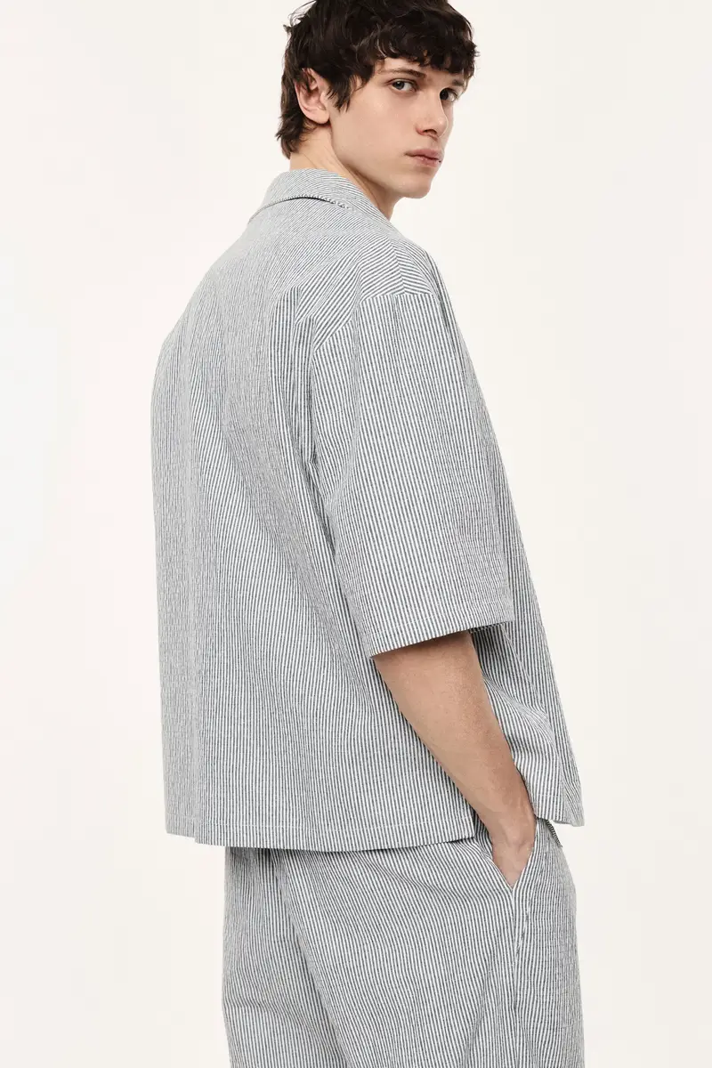 Camicia a righe con bottoni e maniche corte Bianco miniatura 3