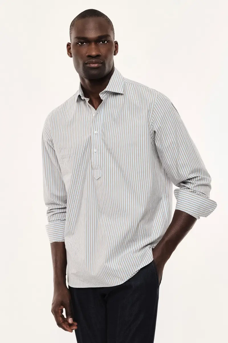 Camicia a righe con chiusura parziale frontale Azzurro miniatura 2