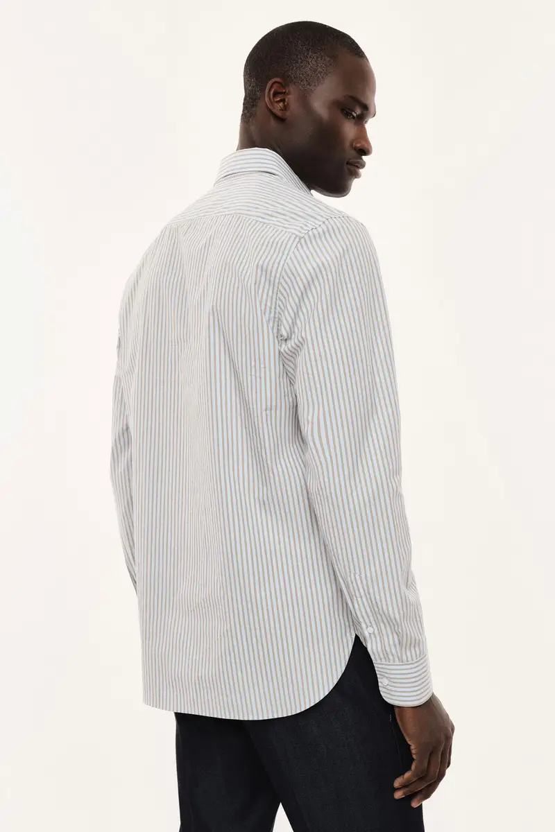 Camicia a righe con chiusura parziale frontale Azzurro miniatura 3