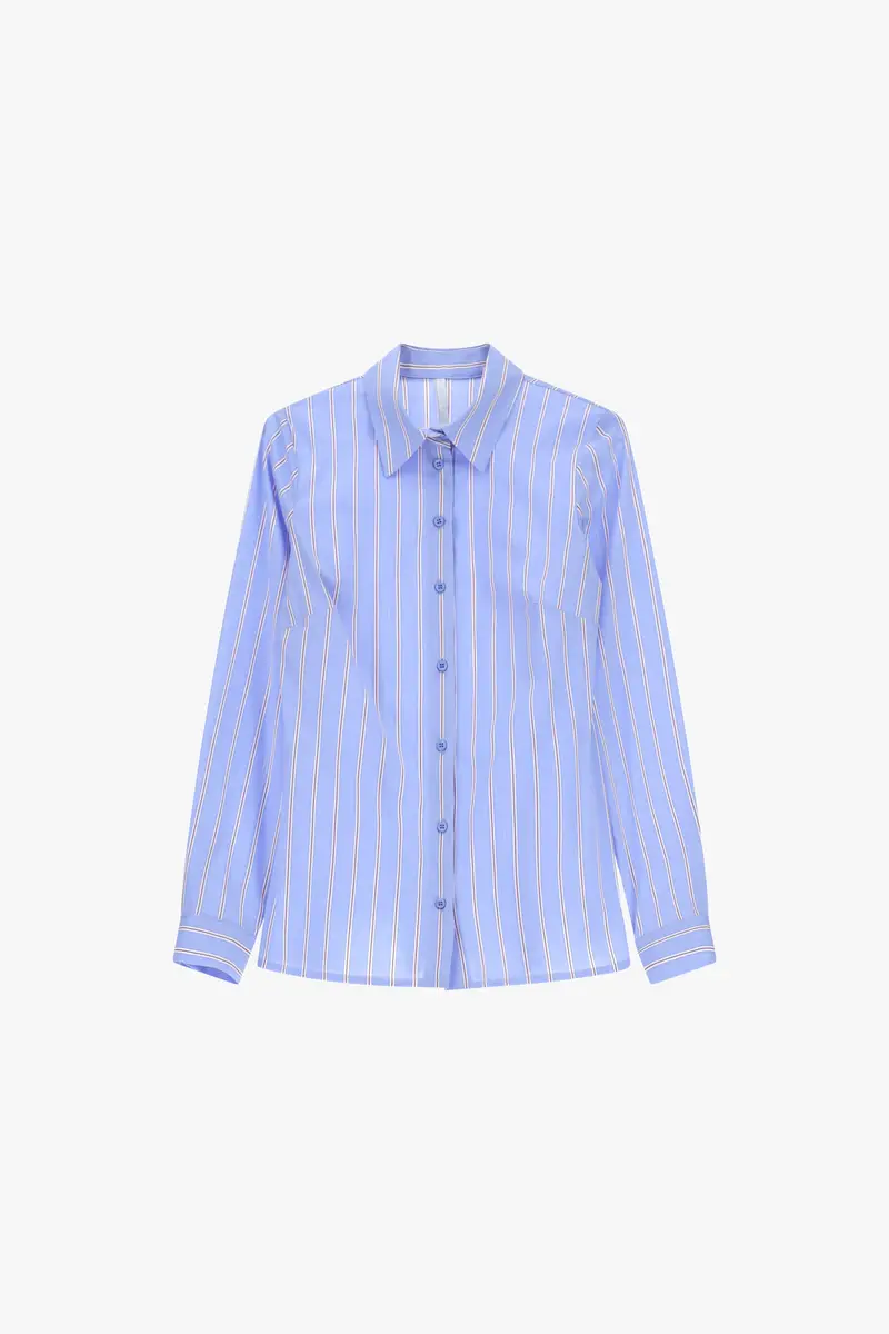 Camicia a righe con colletto classico e bottoni Azzurro