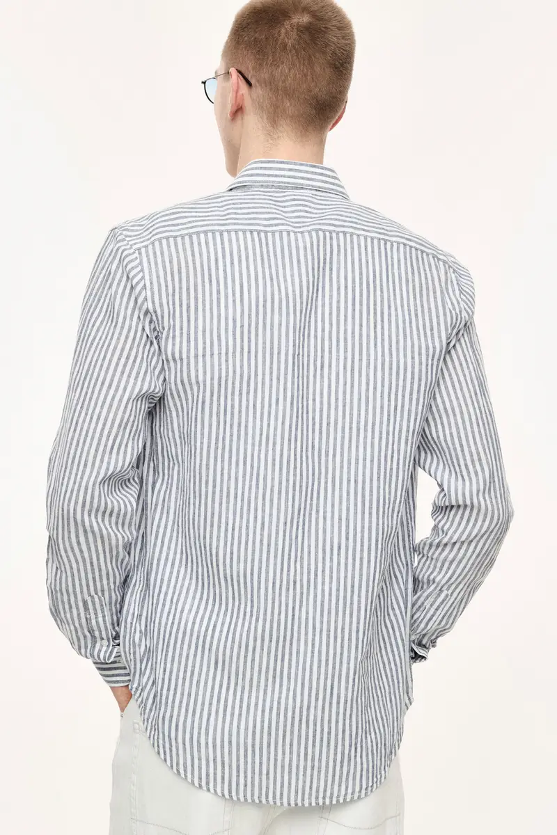Camicia a righe con colletto classico e maniche lunghe Bianco miniatura 3