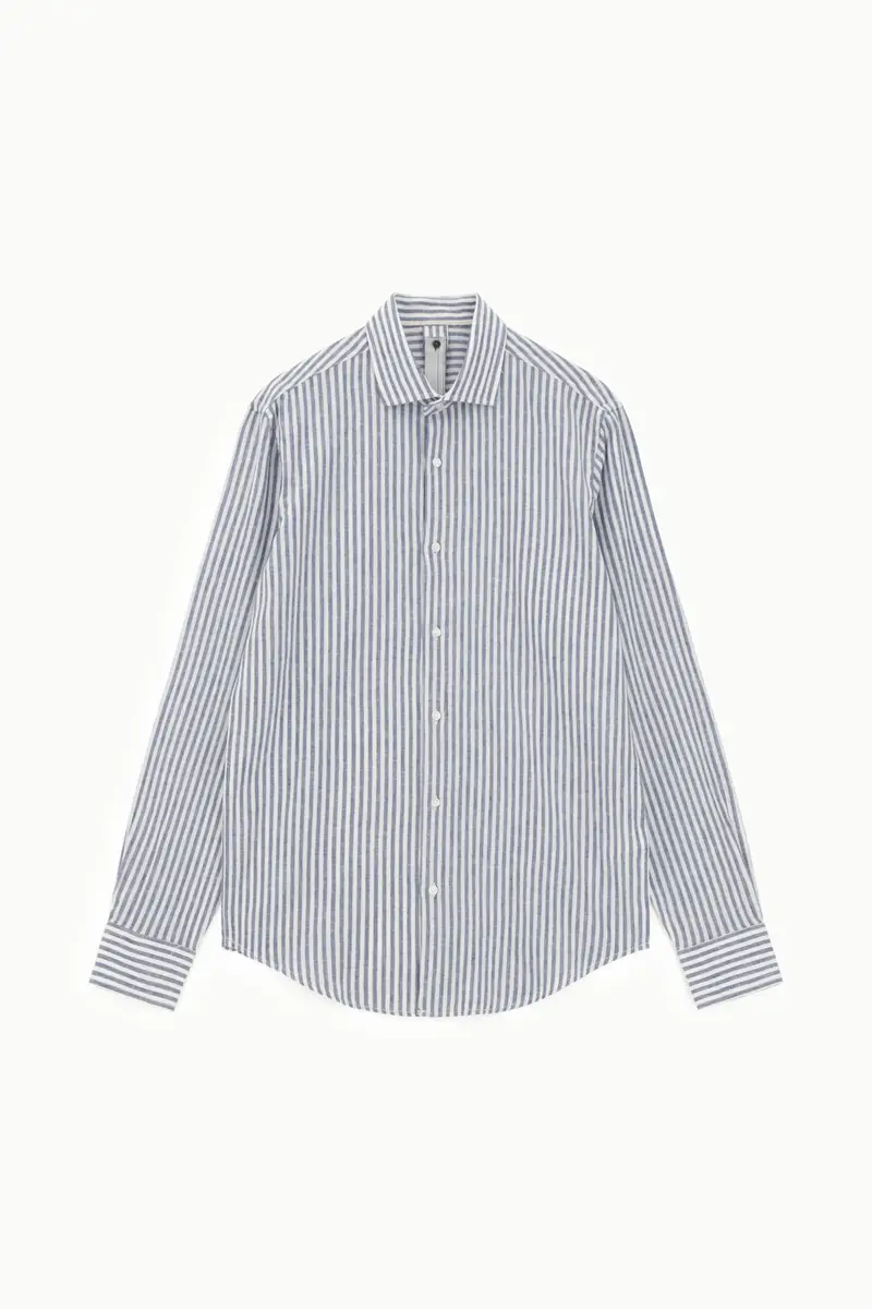 Camicia a righe con colletto classico e maniche lunghe Bianco