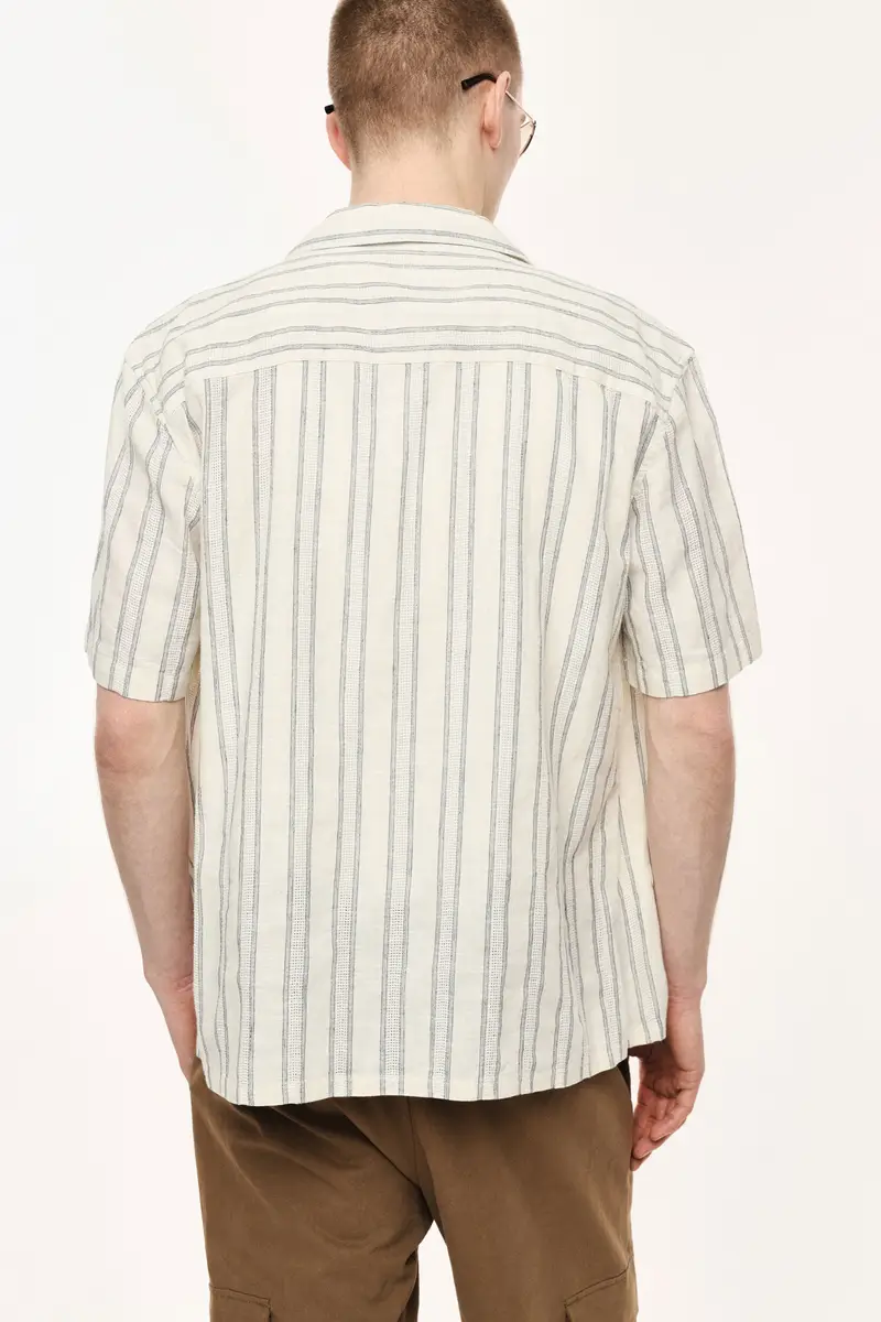 Camicia a righe con colletto classico e tasca Bianco miniatura 3