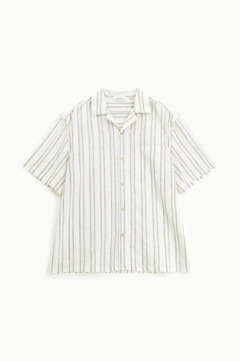 Camicia a righe con colletto classico e tasca Bianco