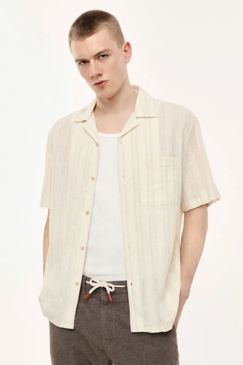 Camicia a righe con colletto classico e tasca Bianco miniatura 2