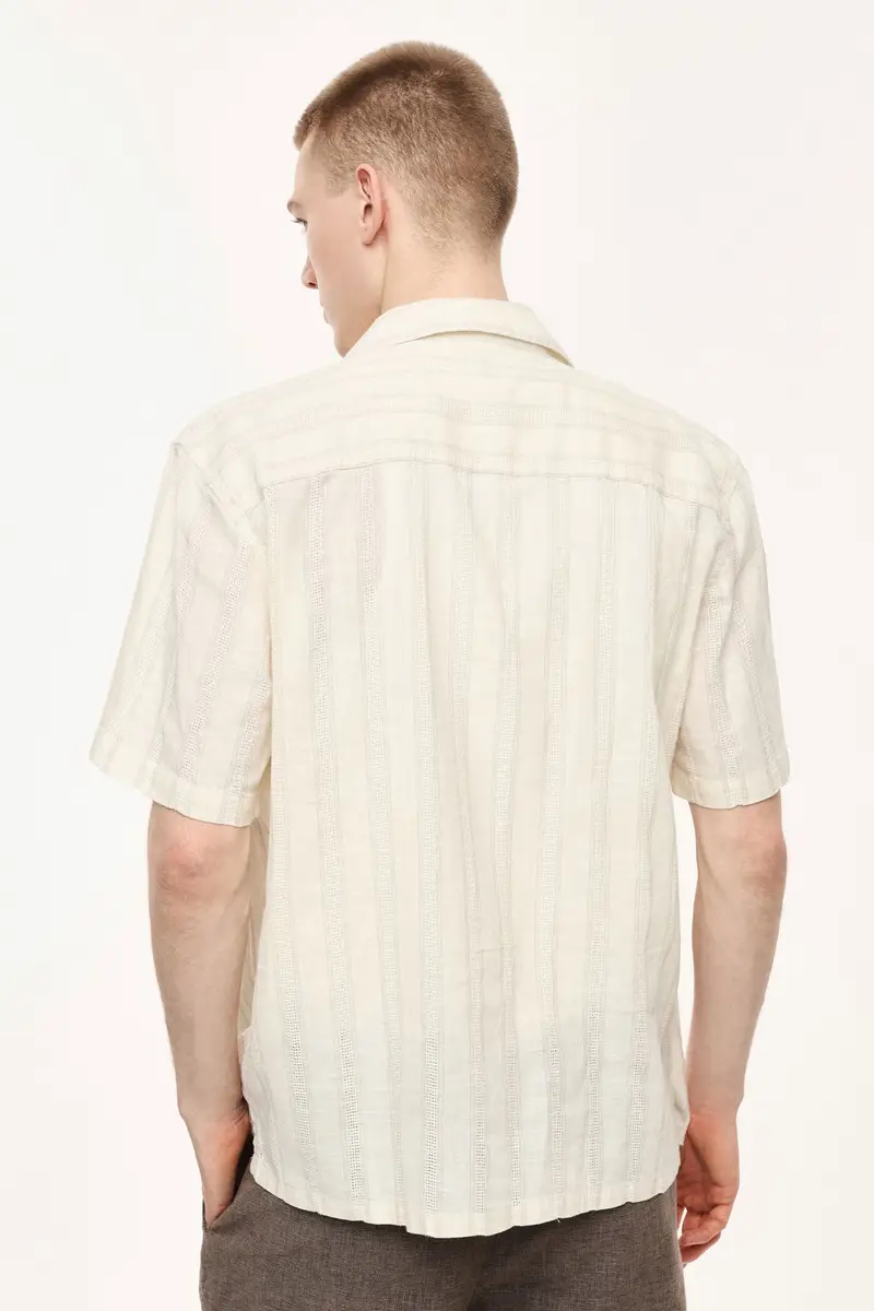 Camicia a righe con colletto classico e tasca Bianco miniatura 3