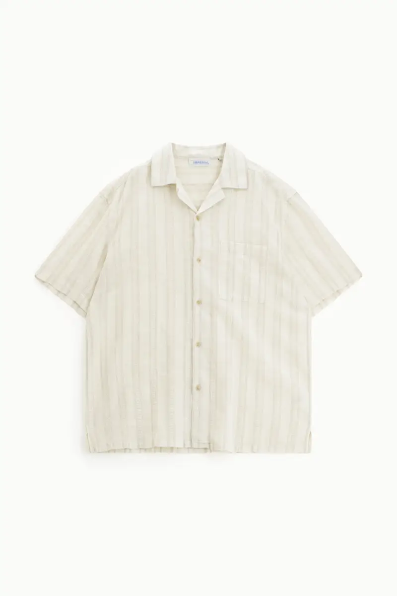 Camicia a righe con colletto classico e tasca Bianco