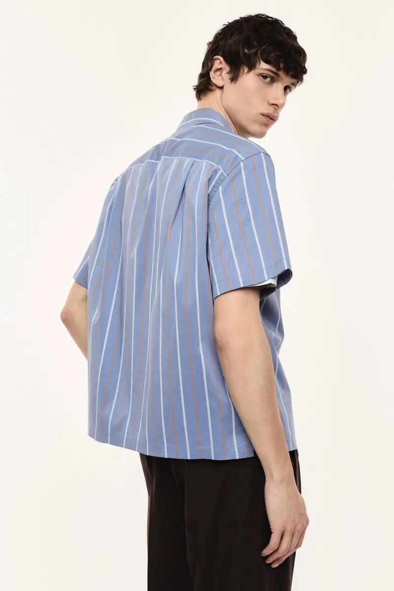 Camicia a righe con colletto classico e tasca Indaco miniatura 3