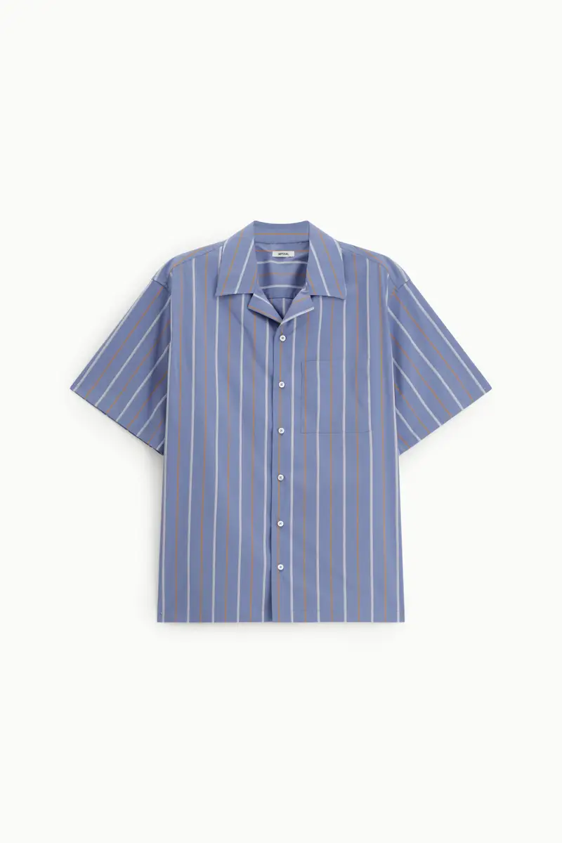 Camicia a righe con colletto classico e tasca Indaco