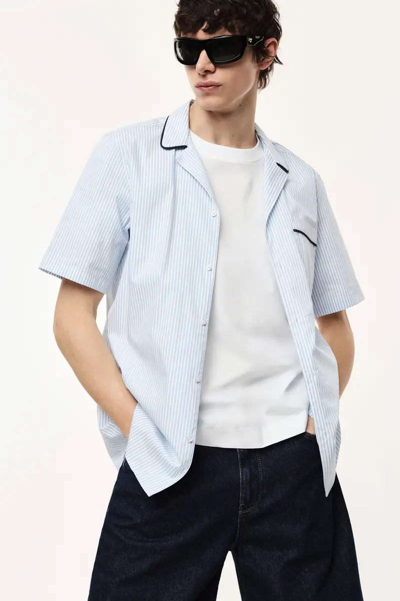 Camicia a righe con colletto classico profilato Bianco miniatura 2