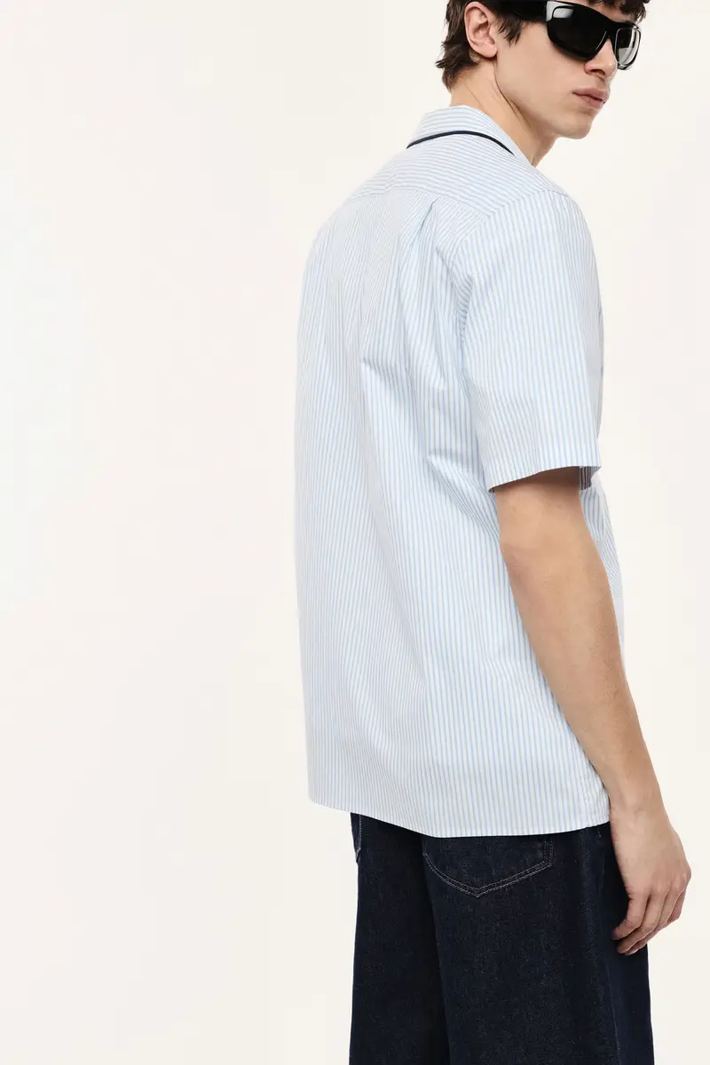 Camicia a righe con colletto classico profilato Bianco miniatura 3