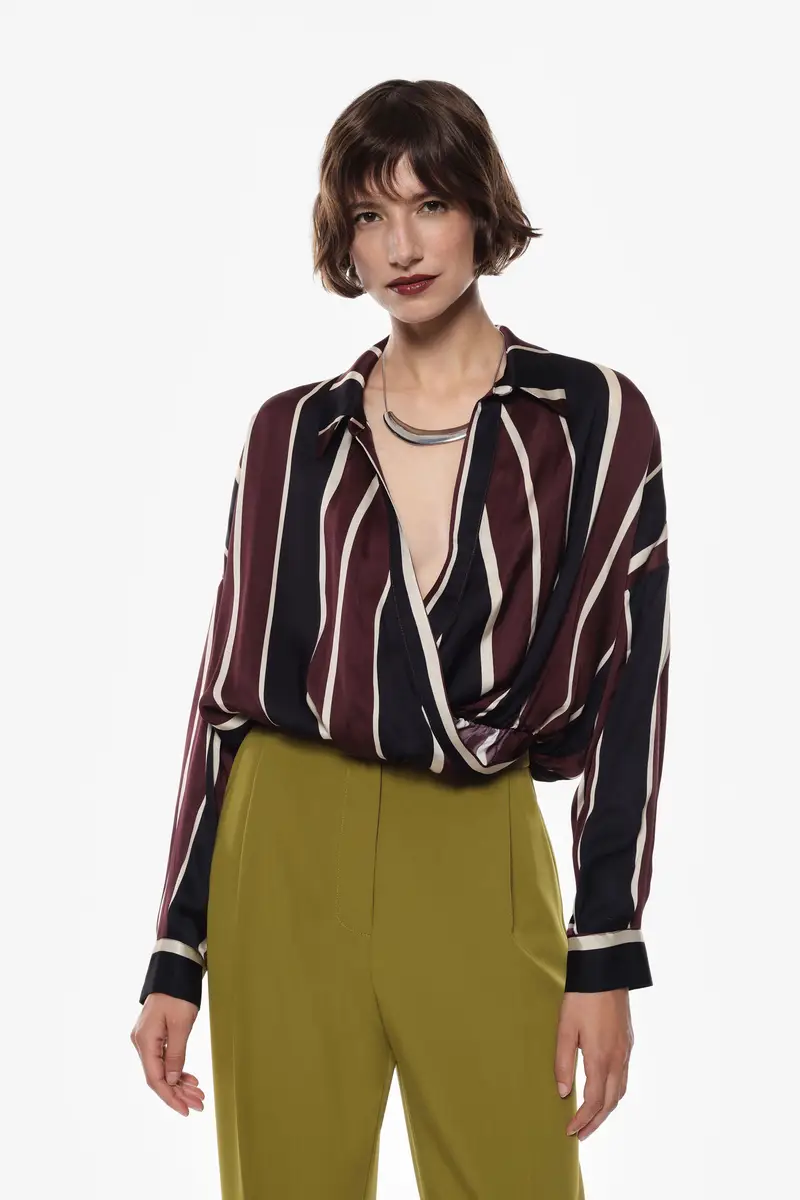 Camicia a righe con collo a punta Borgogna miniatura 2