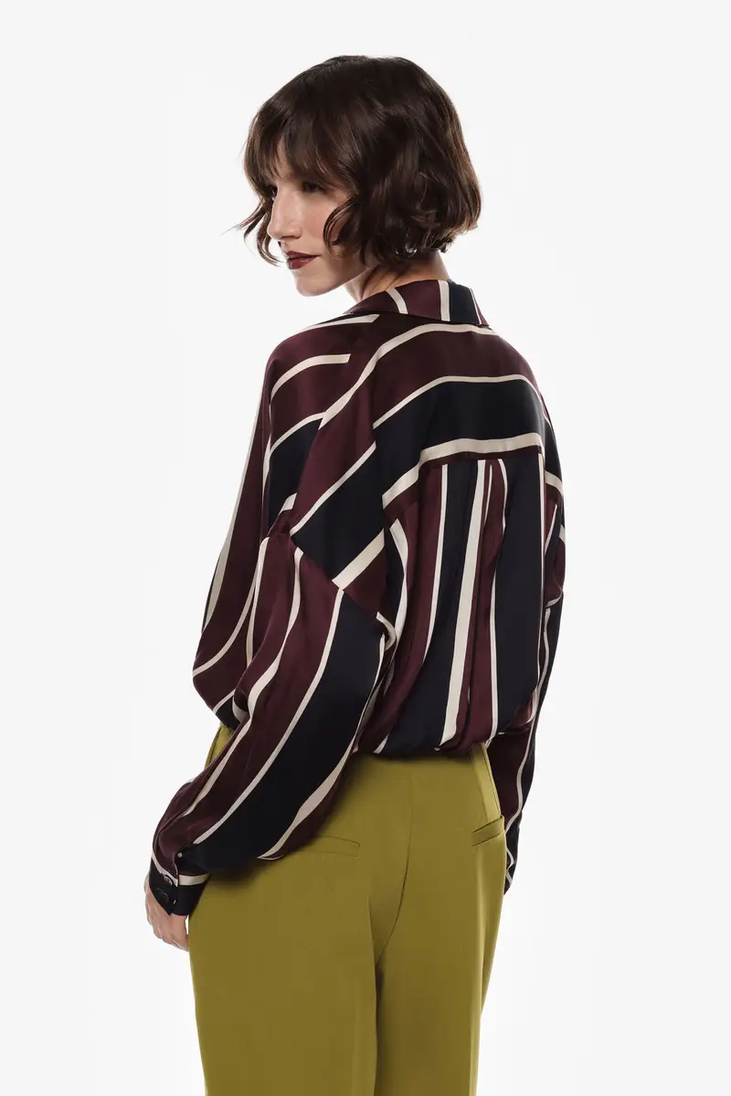 Camicia a righe con collo a punta Borgogna miniatura 3