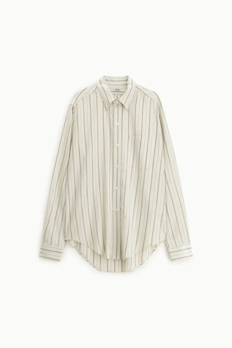 Camicia a righe con collo classico e taschino Beige