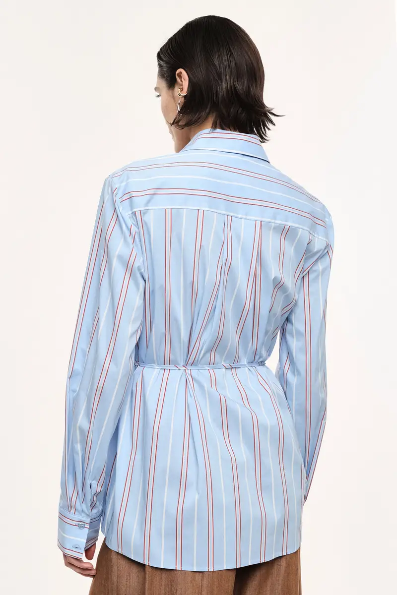 Camicia a righe con fiore applicato e tasca Azzurro miniatura 3