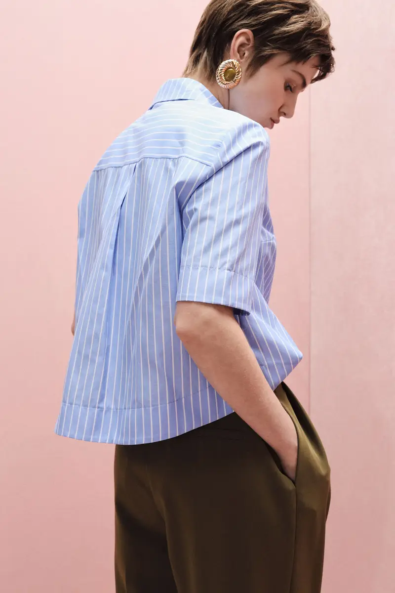 Camicia a righe con maniche corte e colletto classico Azzurro miniatura 3