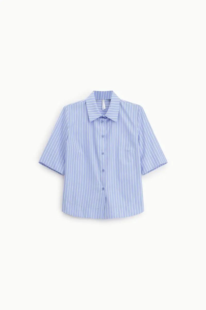 Camicia a righe con maniche corte e colletto classico Azzurro