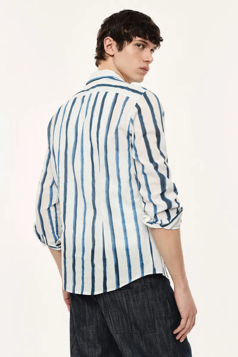 Camicia a righe con taschino e maniche lunghe Bianco miniatura 3