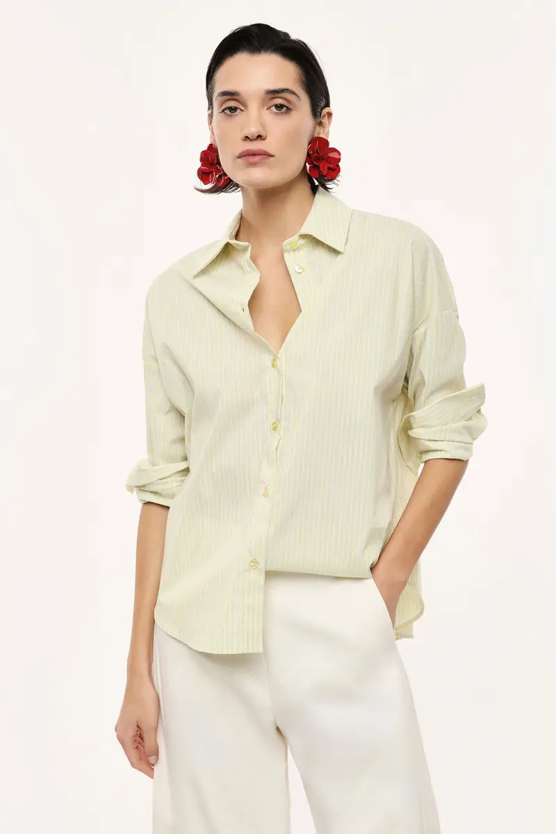 Camicia a righe fit morbido chiusura frontale bottoni Giallo miniatura 2