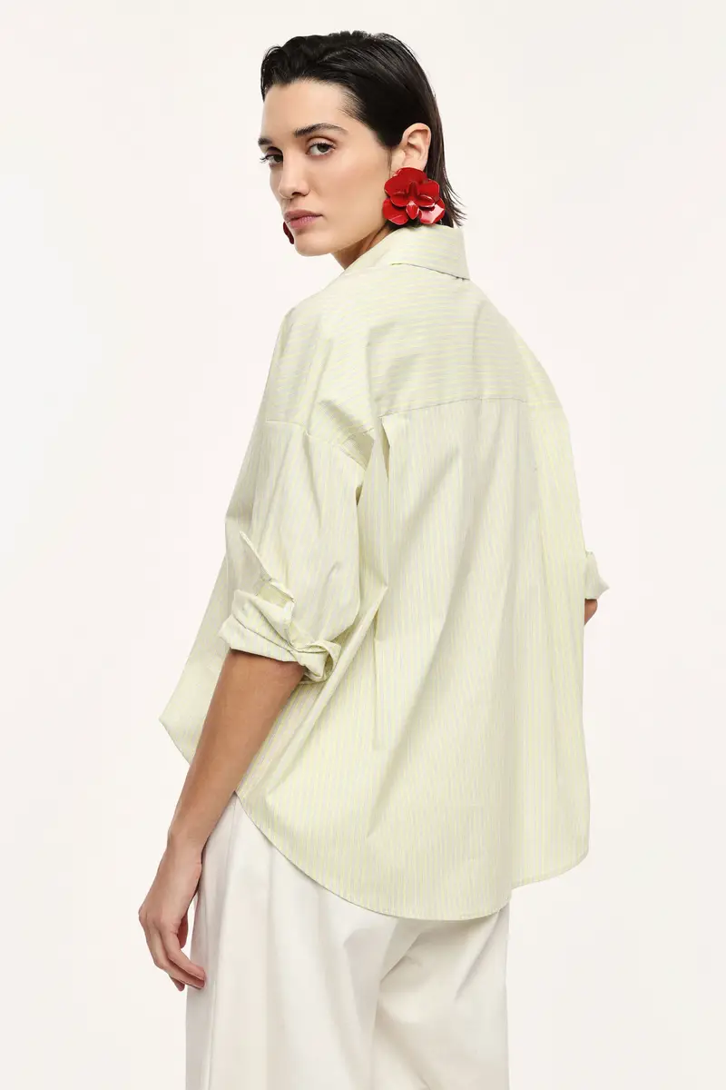 Camicia a righe fit morbido chiusura frontale bottoni Giallo miniatura 3