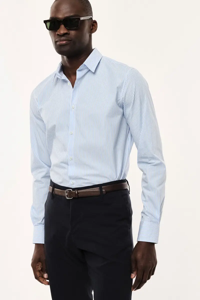 Camicia a righe vestibilità regolare colletto classico Bianco miniatura 2