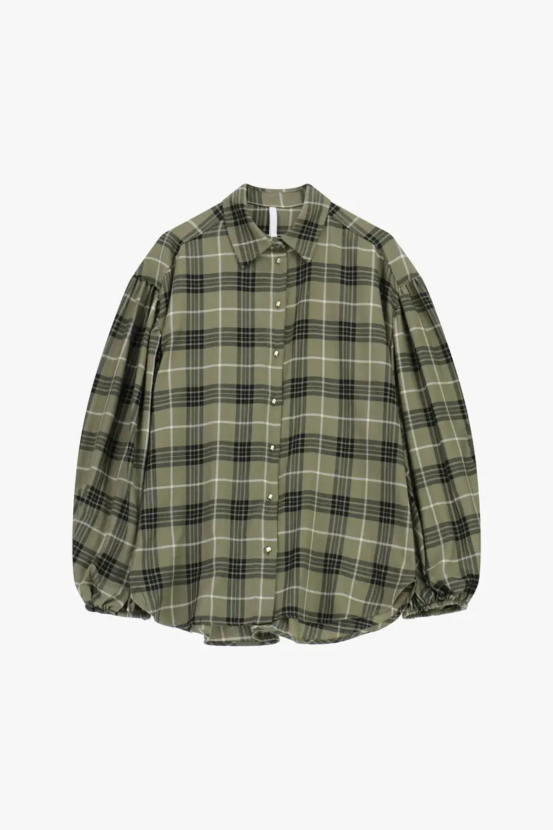 Camicia ampia a quadri con maniche balloon Militare