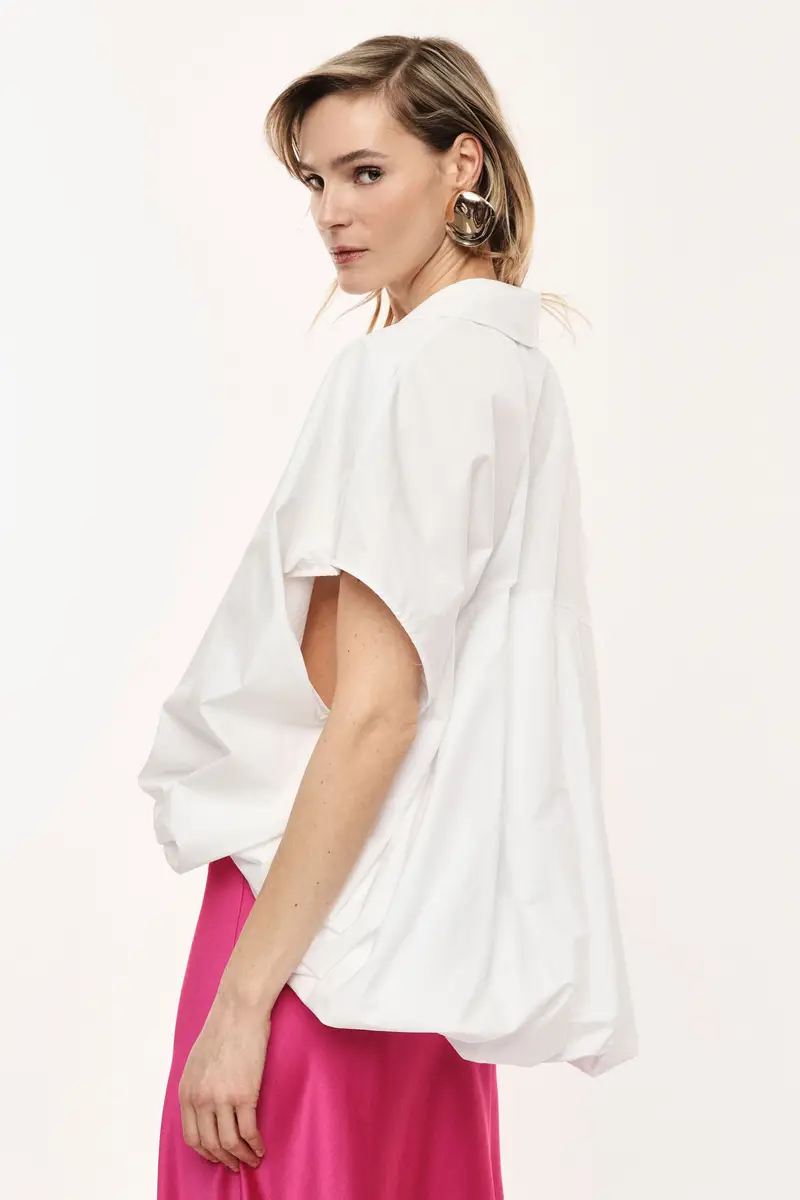 Camicia ampia con collo classico e fondo arricciato Bianco miniatura 3