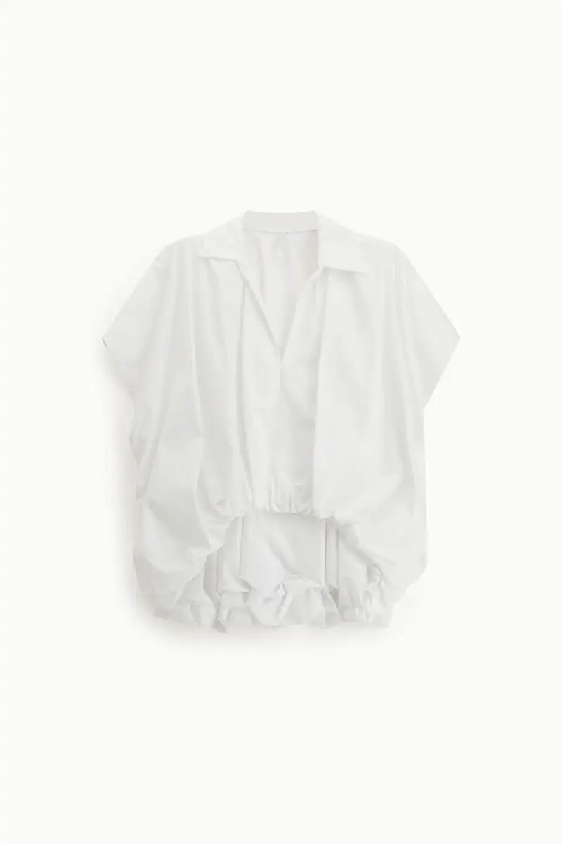 Camicia ampia con collo classico e fondo arricciato Bianco