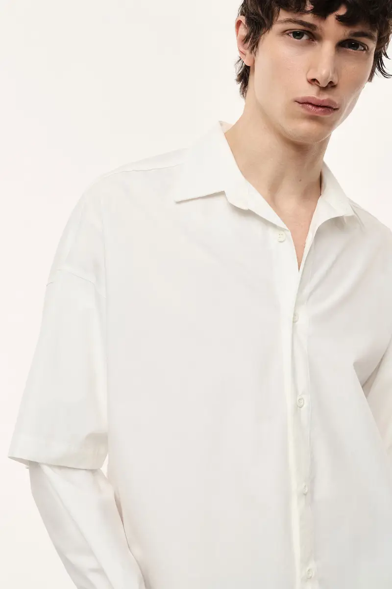 Camicia ampia con doppio strato maniche lunghe Off miniatura 2