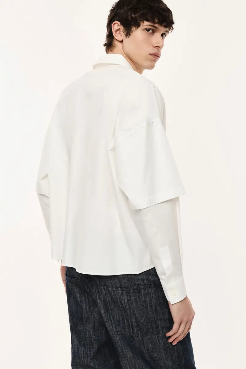 Camicia ampia con doppio strato maniche lunghe Off miniatura 3