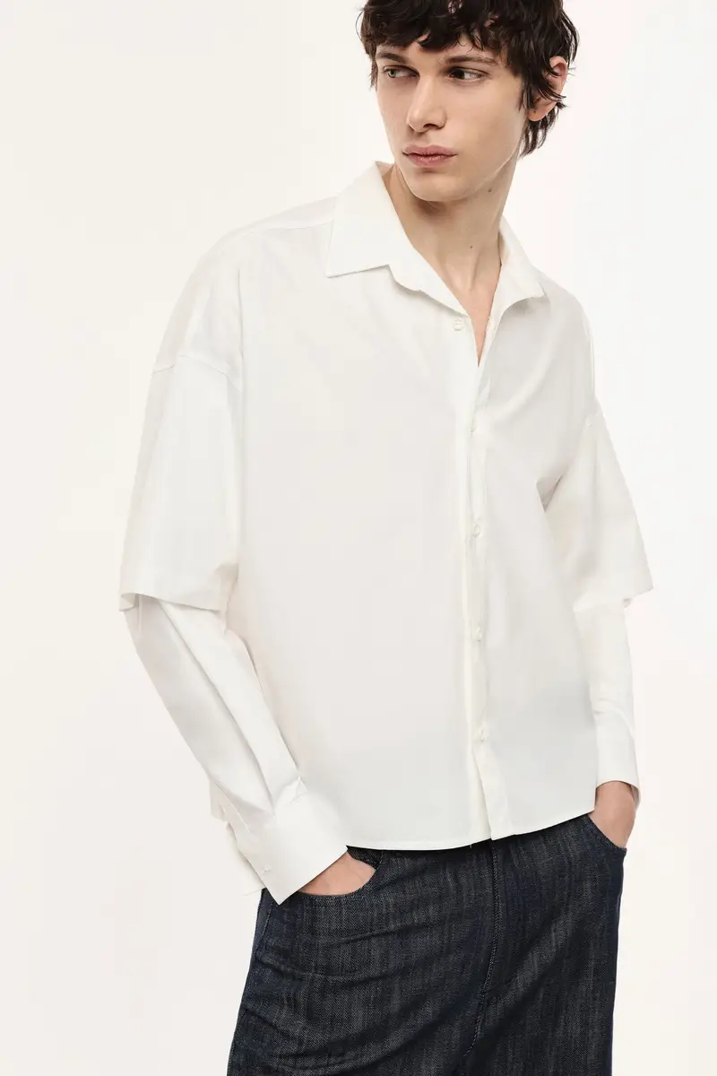 Camicia ampia con doppio strato maniche lunghe Off miniatura 4