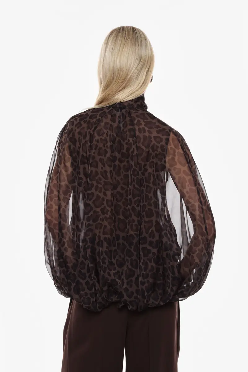 Camicia ampia con fiocco frontale e stampa animalier Fango miniatura 3