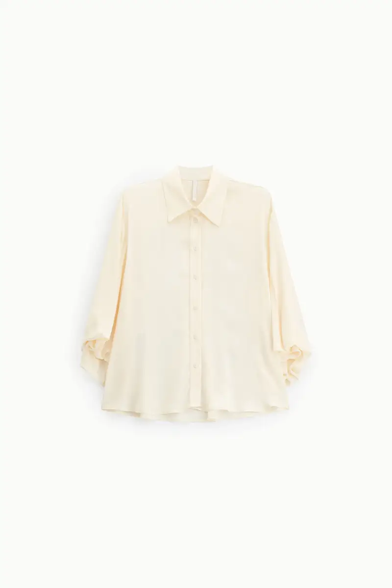 Camicia ampia con maniche a 3/4 e colletto classico Panna