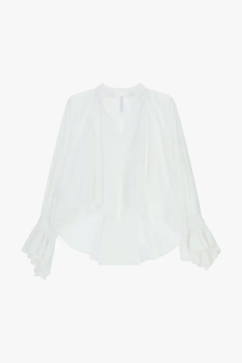 Camicia ampia con maniche volant e colletto coreano Bianco