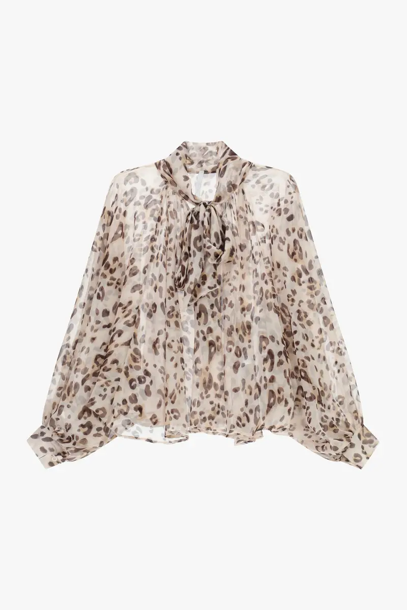 Camicia ampia stampa animalier con fusciacca Cipria